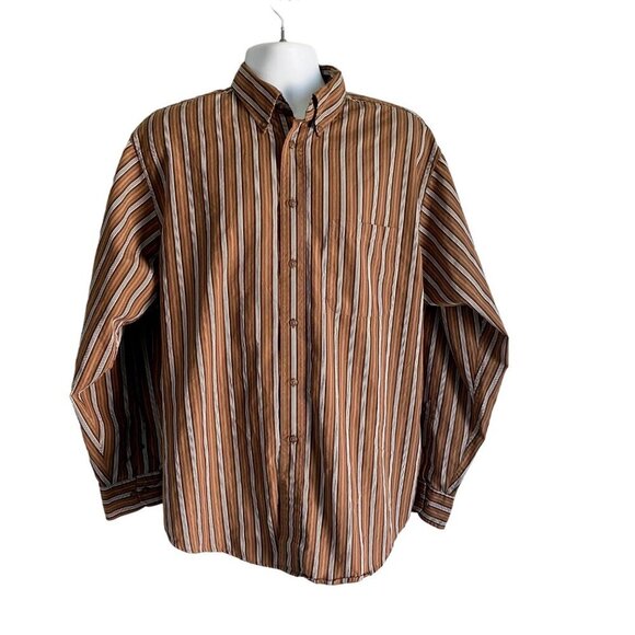 Roundtree & Yorke Long Sleeve Striped Button Down Cotton Shirt Men's Large - Picture 2 of 8